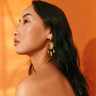 AFFORDABLE PREMIUM GOLDEN SUN DANGLER LARGE EARRINGS FOR SUMMER 