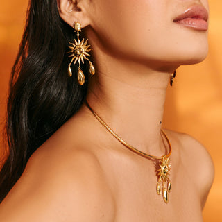 AFFORDABLE PREMIUM GOLDEN SUN DANGLER LARGE STATEMENT EARRINGS FOR SUMMER 