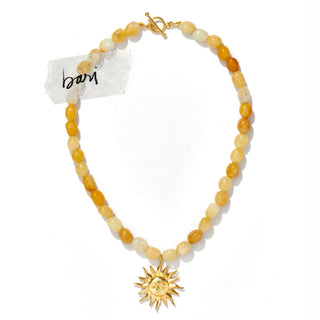 BARI WHITE CHUNKY BEADED NECKLACE WITH GOLD PLATED SUN SHAPED PENDANT FOR SUMMER AFFORDABLE PREMIUM