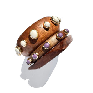 Jay - Set of 3 Chunky Statement bangles made with Teak wood & resin stones