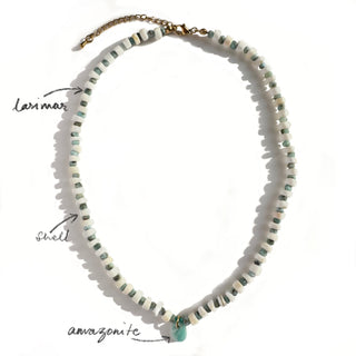 Larimar ,shell & amazonite resortwear necklace
