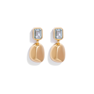 Nyssa drop earrings 18K gold-plated metal with a faceted blue topaz stone & gold pebble drop
