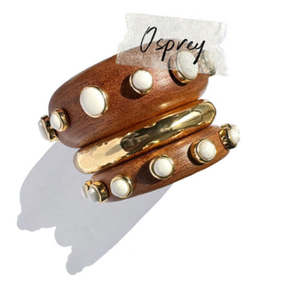 Jay - Set of 3 Chunky Statement bangles made with Teak wood & resin stones