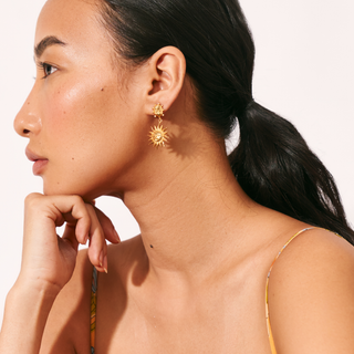 PALOMA EARRINGS - SUN SHAPED DROP GOLD PLATED AFFORDABLE PREMIUM SUMMER EARRINGS