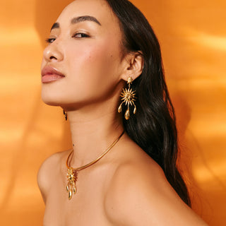 SOLSTICE - 18K GOLD PLATED HASLI CHOKER WITH STATEMENT SUN SHAPED DANGLER PENDANT AFFORDABLE PREMIUM