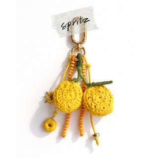 Summer yellow lemon bag charm - Crochet Raffia technique